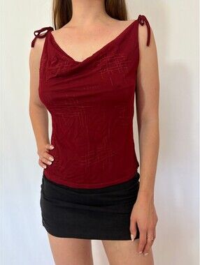 Red Slinky Cowl Neck Sparkly Top with Ties